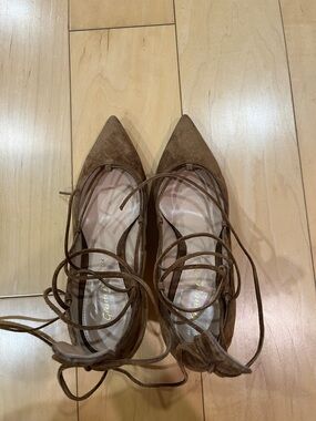 Gianvito Rossi Brown Suede Pointed-Toe Lace-Up Heels